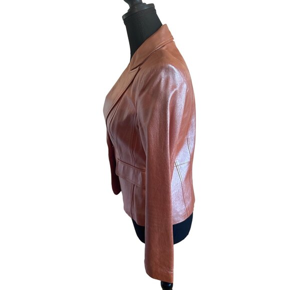 Vintage Worthington XS Iridescent Coral Leather Blazer Jacket Y2K 90s Disco 70s - Picture 3 of 8